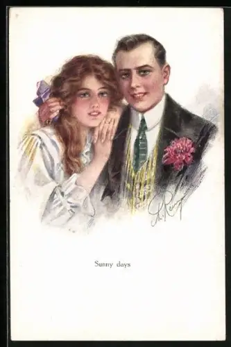 Künstler-AK Sonnenkinder - Liebespaar in Festkleidung