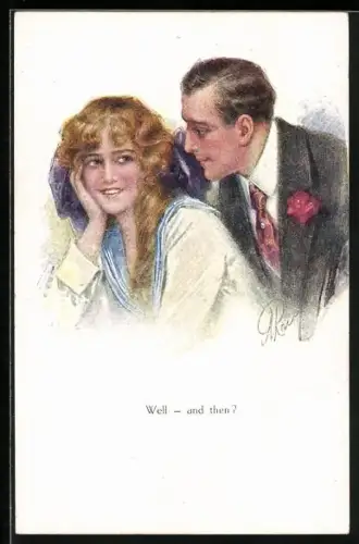Künstler-AK A.Remy: Well-and then? junge Man flirtet mit einem Mädchen