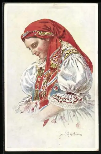 Künstler-AK Junge Frau in tschechischer Tracht