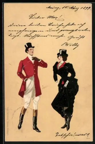 AK Herr mit Monokel und einer Frau