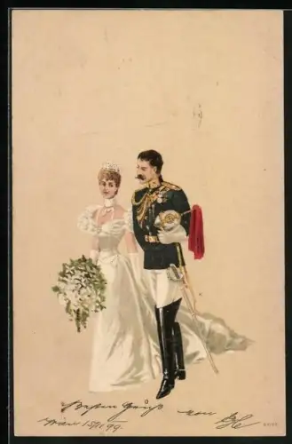 AK Hochzeitspaar mit Bräutigam in Uniform