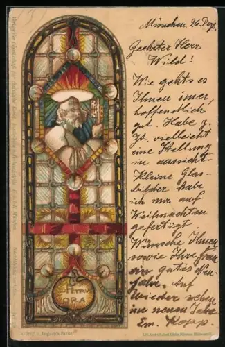 Künstler-AK Augustin Pacher: Petrus mit einem Schlüssel in der Hand