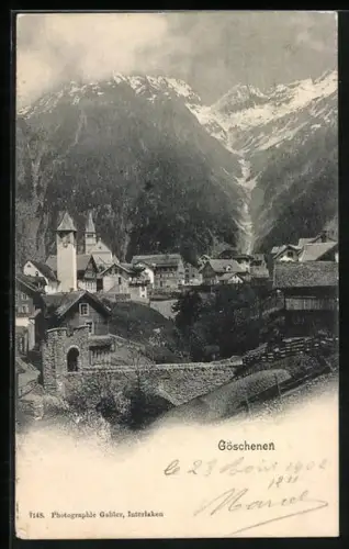 AK Göschenen, Ortsansicht mit Bergen