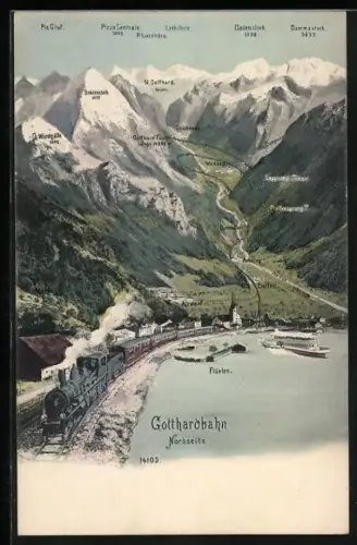 AK Gotthardbahn, Nordseite gegen Altdorf, Pfaffensprung und Gr. Windgälle
