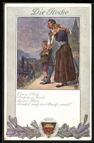Künstler-AK Karl Friedrich Gsur: Deutscher Schulverein Nr. 197: Einen Blick nach dem Grabe - Trauernde Familie