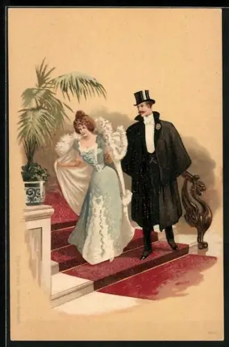 Künstler-Lithographie Richard Hegedüs-Geiger: Kavalier und elegante Dame