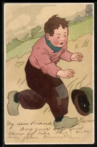 AK niederländischer Junge rennt seiner Mütze hinterher