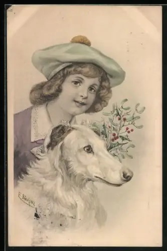 Künstler-AK E. Döcker: Junge mit seinem Windhund