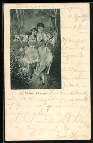 AK Mutter und Tochter vergnügen sich auf der Schaukel