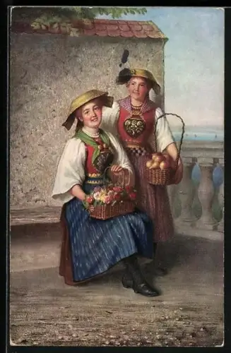 AK Hamburger Frauen in landestypischen Trachten mit Blumen und Zwiebeln in Körben