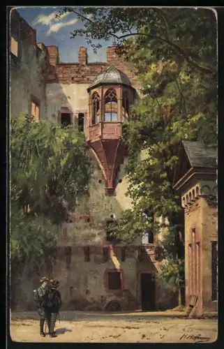 Künstler-AK Heinrich Hoffmann: Schloss Heidelberg, der Erker am Bibliotheksbau