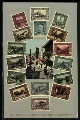 AK Briefmarken aus Bosnien und Herzegowina