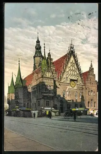AK Breslau, Strassenpartie am Rathaus