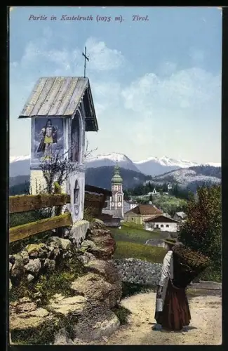 AK Kastelruth, Bäuerin am Bildstock