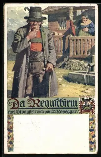 Künstler-AK Richard Assmann: Da Regnschirm