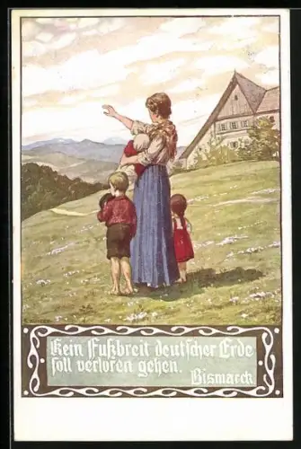 Künstler-AK Ernst Kutzer: Mutter zeigt ihren Kindern das Deutsche Reich