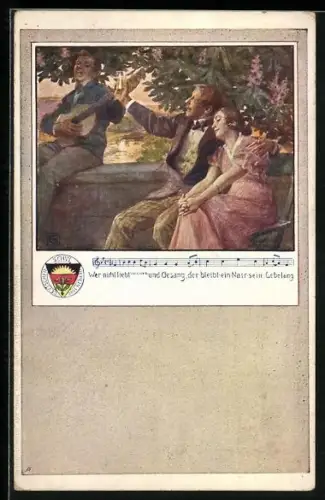 Künstler-AK Karl Friedrich Gsur: Deutscher Schulverein NR.63: Männer bei Wein und Gesang Wer nicht liebt Wein, Weib...