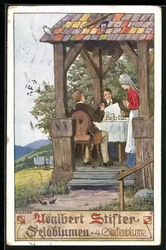 Künstler-AK Ernst Kutzer: Adalbert Stifter-Karte Nr. 24, Feldblumen, 4. Glockenblume