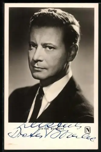 AK Schauspieler Dieter Borsche im Anzug mit Krawatte, Autograph