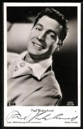 AK Schauspieler Paul Hubschmid mit Krawattentuch, Autograph