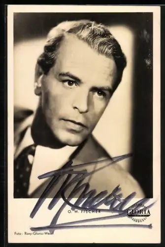 AK Schauspieler O.W. Fischer in dem Film Bis wir uns widerseh`n, Autograph