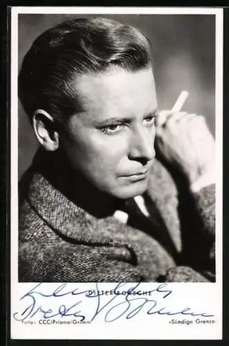 AK Schauspieler Dieter Borsche mit strengem Blick zur Seite, Autograph