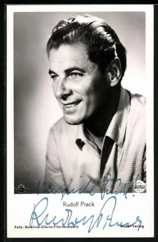 AK Schauspieler Rudolf Prack im Portrait, Autograph