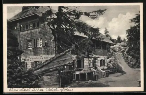 AK Drei Sessel Unterkuftshaus, Blick zur Berghütte
