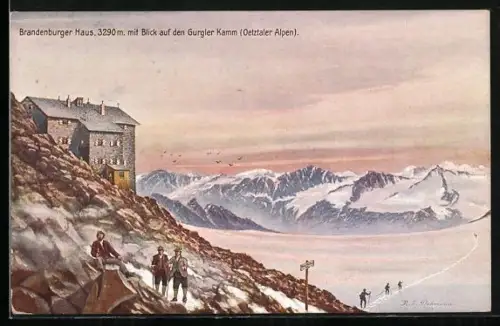 AK Das Brandenburger Haus in den Oetztaler Alpen, Blick auf den Gurgler Kamm