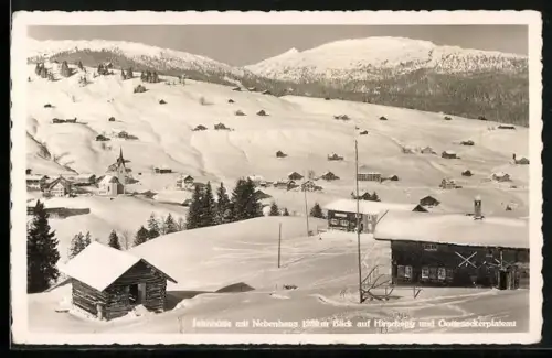 AK Jahnhütte mit Nebenhaus und Blick auf Hirschegg und Gottesackerplateau
