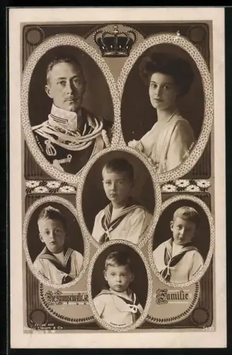 AK Kronprinz Wilhelm von Preussen in Uniform, Kronprinzessin Cecilie, Söhne in Matrosenkleidung, Profilbilder, 6 Ansichte