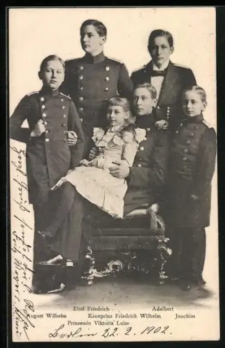 AK Prinz Friedrich Wilhelm, Prinzessin Viktoria Luise, August Wilhelm, Eitel Friedrich, Adalbert und Joachim