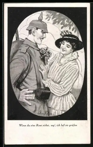 Künstler-AK Plantikow: Soldat beim Abschied von seiner Liebsten vor dem Ausmarsch