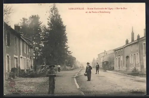 AK Longeville, Route Nationale de Ligny à Bar-le-Duc et de Paris à Strasbourg
