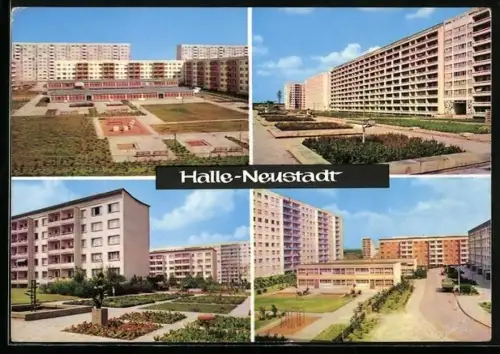 AK Halle-Neustadt, Wohnhäusersieldung mit Spielplatz