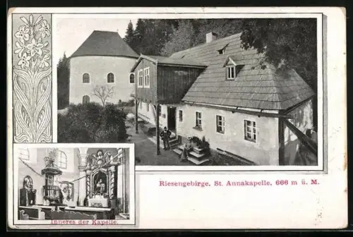 AK Seidorf, St. Annakapelle aus der Vogelschau und Inneres