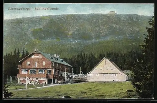 AK Blick zur Schlingelbaude im Riesengebirge