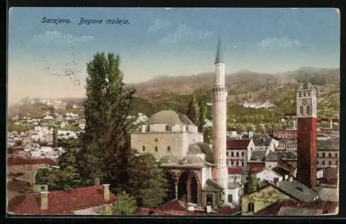 AK Sarajewo, Begova moseja, Stadtblick mit Moschee