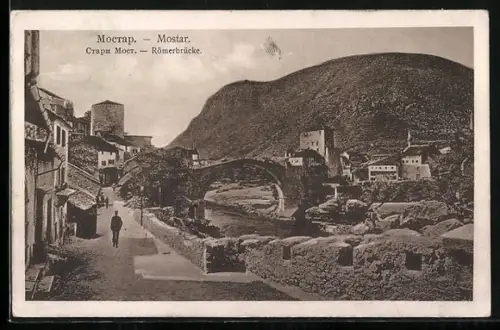 AK Mostar, Ortspartie mit Blick zur Römerbrücke