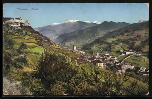 AK Klausen, Ortsansicht mit Alpenpanorama