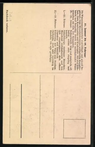 AK Sternzeichen Wassermann, Wassermann mit Dreizack im Kranz, die anderen Sternzeichen um diesen herum, Horoskop