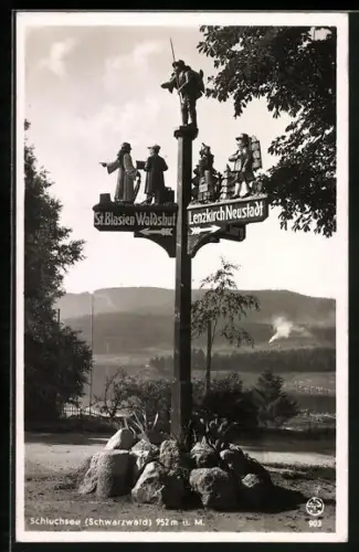 Foto-AK Schluchsee, origineller Wegweiser