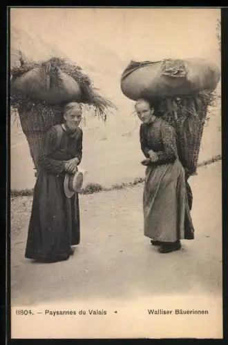 AK Schweiz, Walliser Bäuerinnen mit Körben