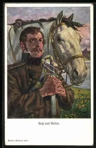 Künstler-AK sign. Martin Wiegand: Ross und Reiter, Befreiungskriege