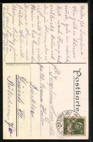 AK Alphornbläser im Abendlicht, Geburtstagsgruss