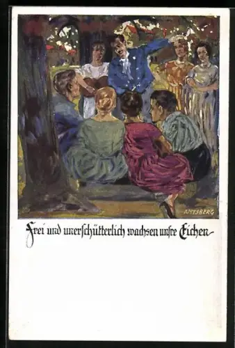 Künstler-AK Otto Amtsberg: Frei und unerschütterlich wachsen unsre Eichen, in festlicher Runde