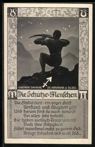 AK Sternzeichen Schütze, Gedicht zur Charakterisierung von Schütze Menschen