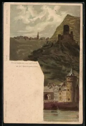 Künstler-AK C.Biese: Goarshausen, Paderberg & die Burg Katz