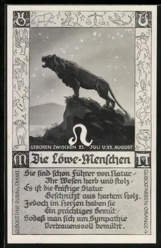 AK Sternzeichen Löwe: Sie sind schon Führer von Natur, Ihr Wesen herb und stolz...