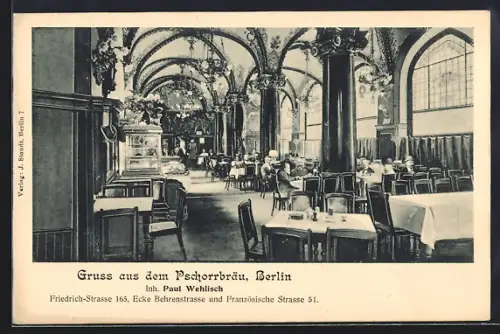 AK Berlin, Gaststätte Pschorrbräu P. Wehlisch, Friedrich-Strasse 165, Innenansicht